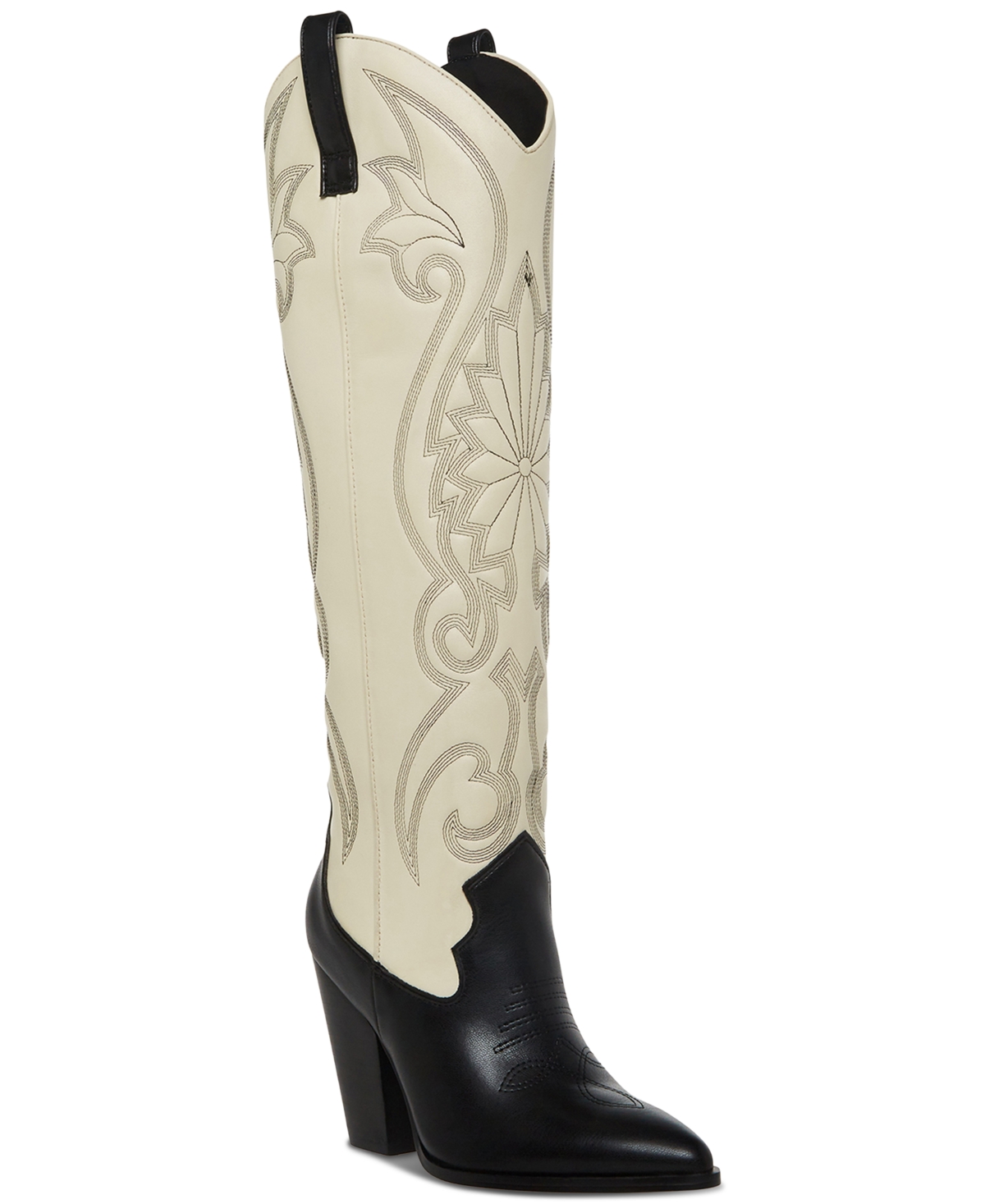 Steve Madden Lasso Knee High Western Boot In Black/bone