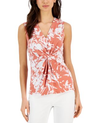 Alfani - Petite Printed V-Neck Twist-Front Tank