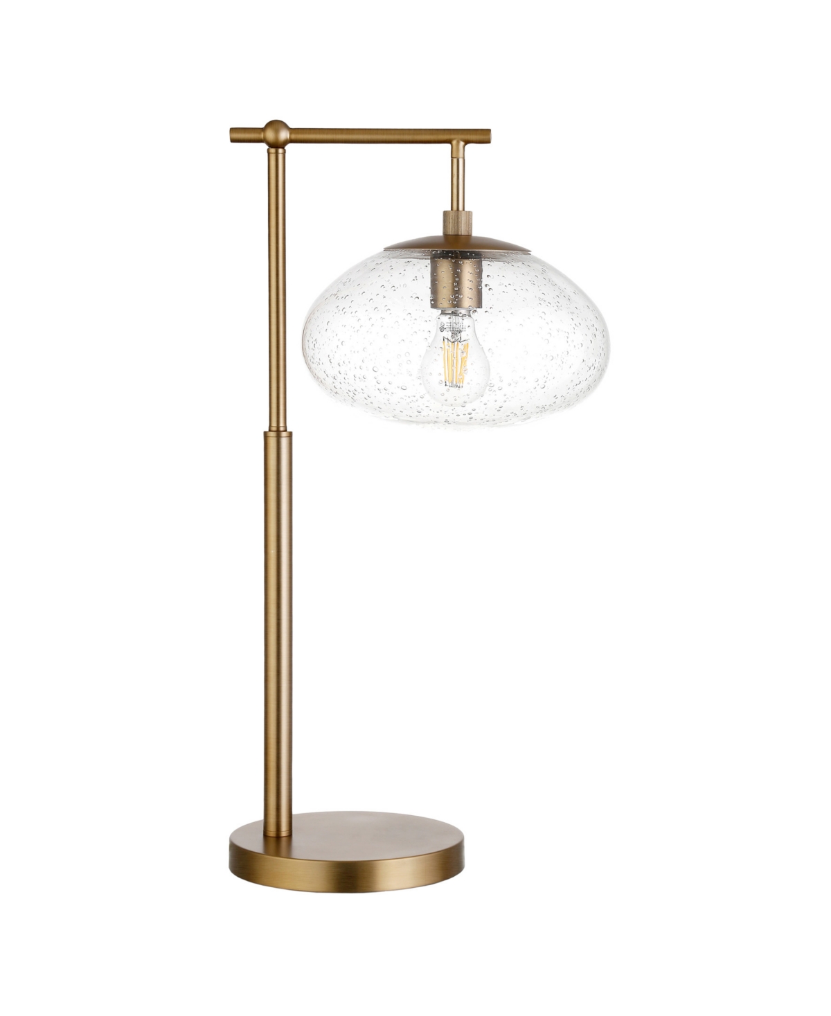 Hudson & Canal Blume 25" Tall Arc Table Lamp With Glass Shade In Brushed Brass