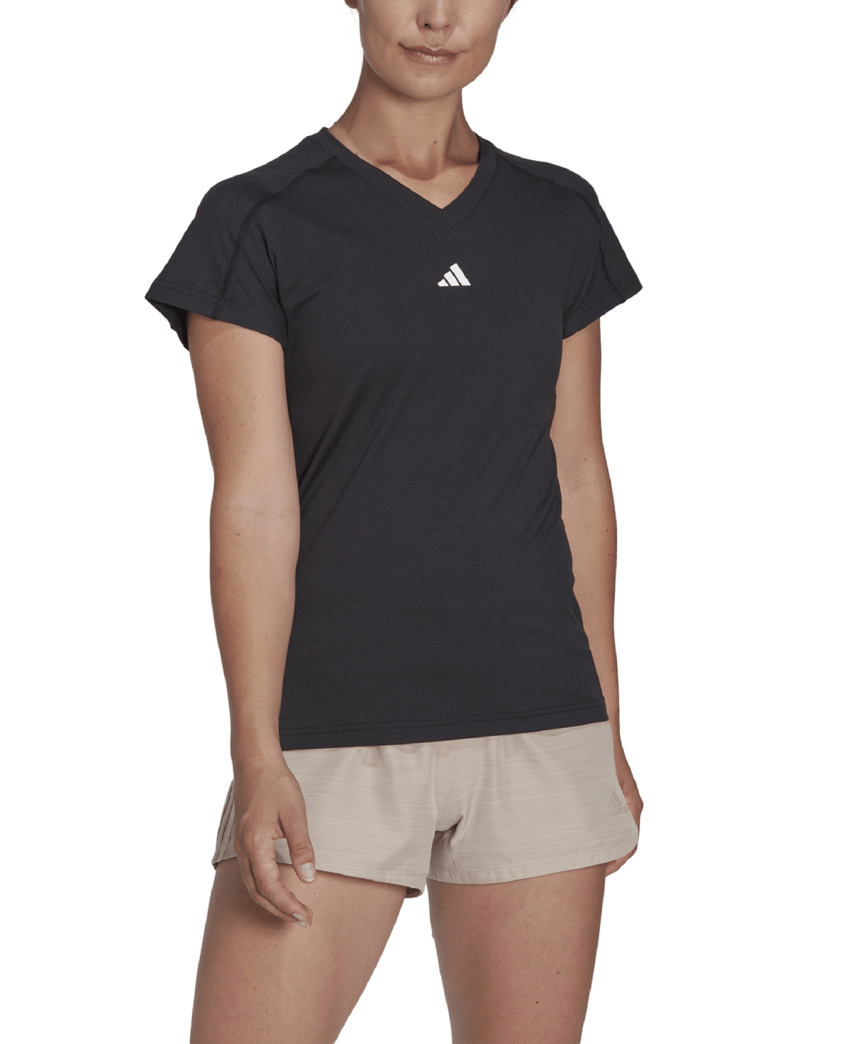 Adidas Originals Women's Training Moisture-wicking Logo V-neck T-shirt In Black
