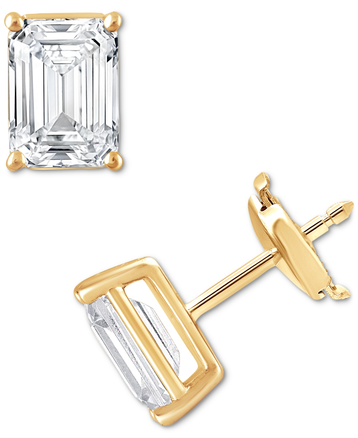 Certified Lab Grown Diamond Emerald-Cut Stud Earrings (4 ct. t.w.) in 14k Gold - Yellow Gold