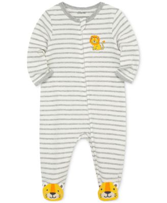Baby Boys Long Sleeved Striped Lion Footed Coverall
