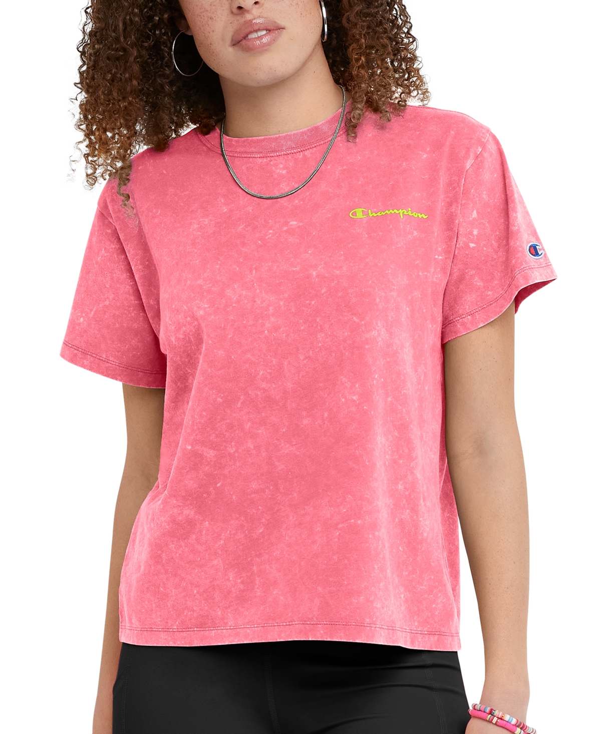 Champion Women's Classic Acid Wash Crewneck Tee In Acid Wash Joyful Pink