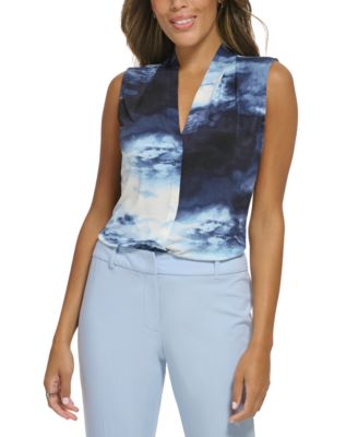 Calvin Klein - Petite Cloud-Print V-Neck Sleeveless Top