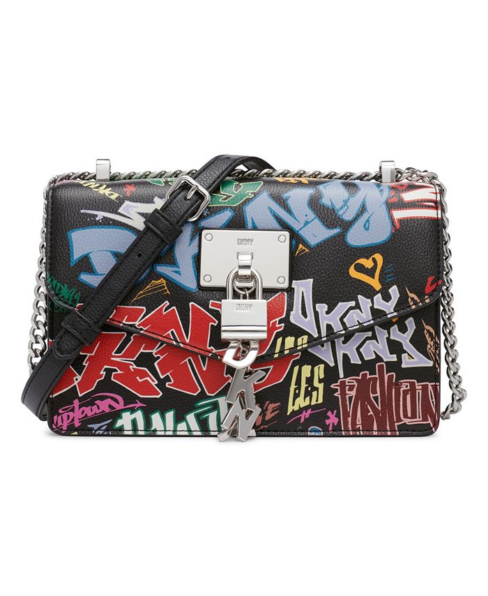 DKNY Elissa Leather Graffiti Logo Chain Strap Shoulder Bag