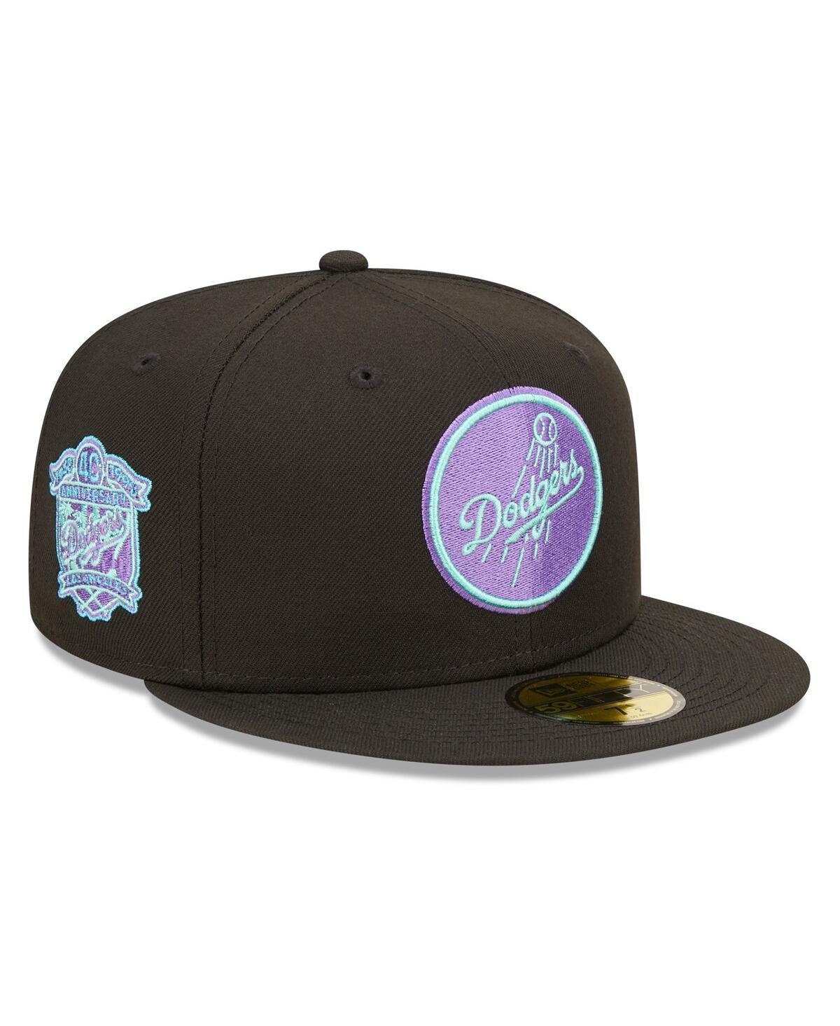 Shop New Era Men's  Black Los Angeles Dodgers 40th Anniversary Black Light 59fifty Fitted Hat