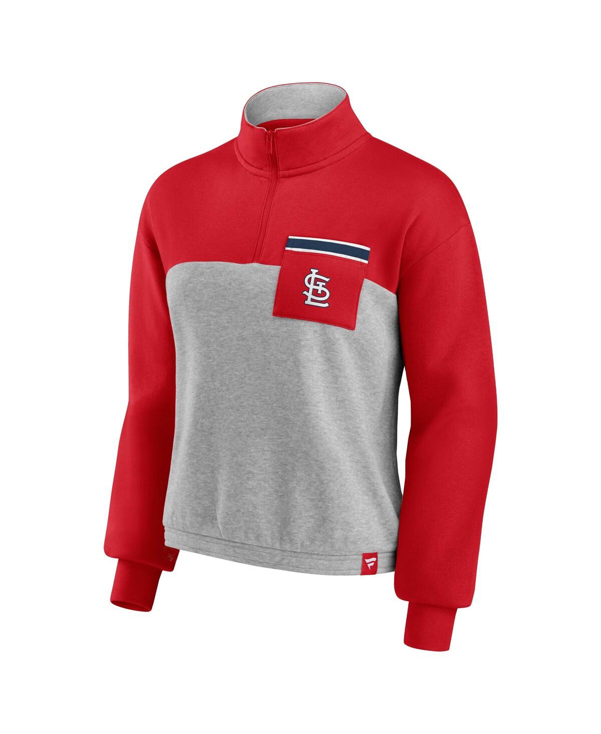 Fanatics Women's  Red, Heather Gray St. Louis Cardinals Iconic Cinch Waist Quarter-zip Top In Red,heather Gray