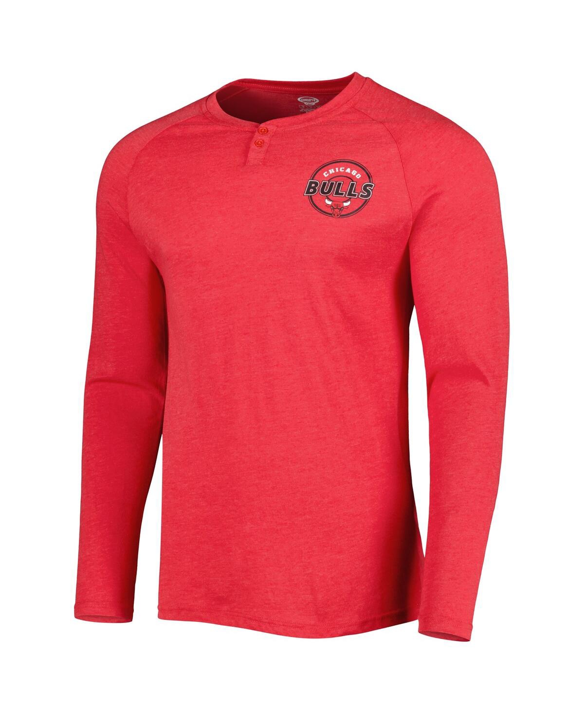Shop Concepts Sport Men's  Heathered Red Chicago Bulls Left Chest Henley Raglan Long Sleeve T-shirt