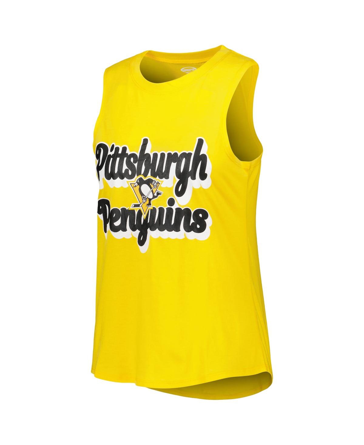 Shop Concepts Sport Women's Gold, Heather Black Pittsburgh Penguins Meter Muscle Tank Top And Pants Sleep Set In Gold,heather Black
