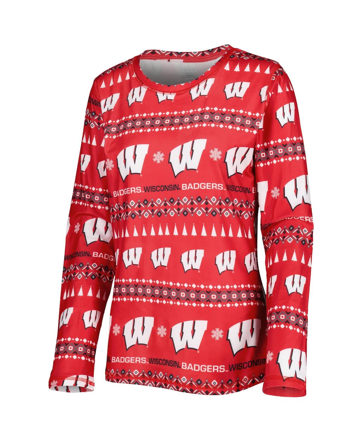 Shop Concepts Sport Women's  Red Wisconsin Badgers Flurry Ugly Sweater Long Sleeve T-shirt And Pants Sleep