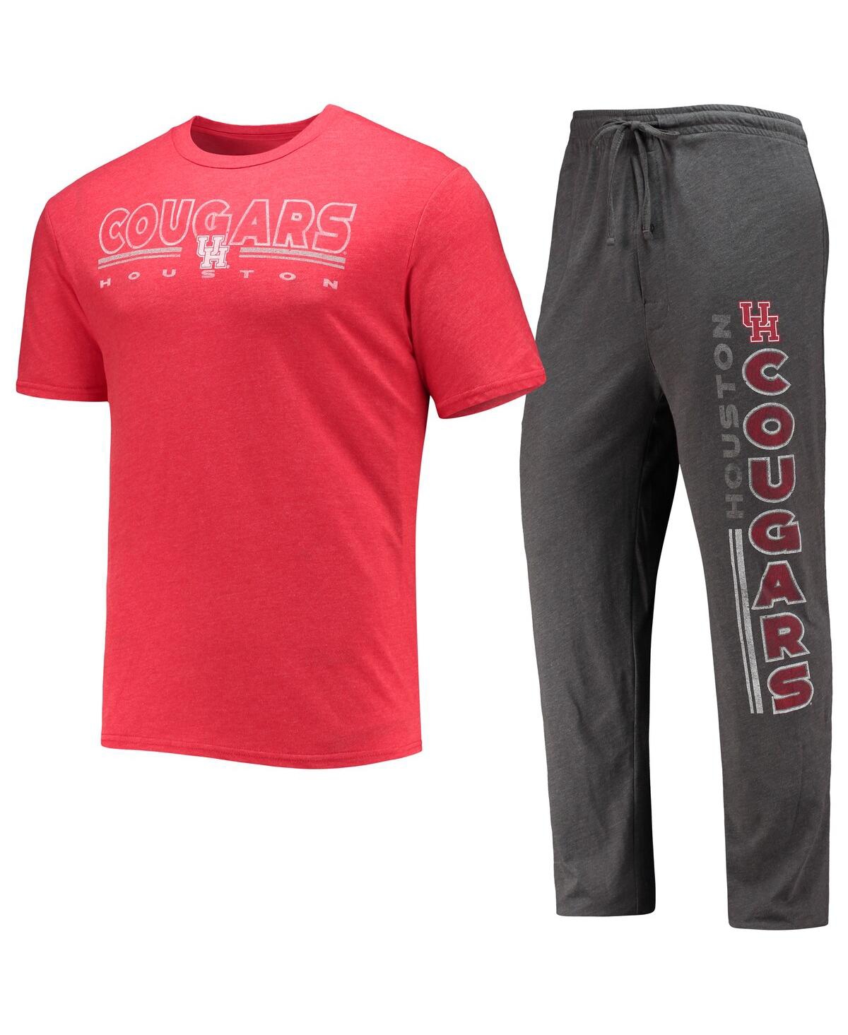 Concepts Sport Men's  Heathered Charcoal And Red Houston Cougars Meter T-shirt And Pants Sleep Set In Heathered Charcoal,red