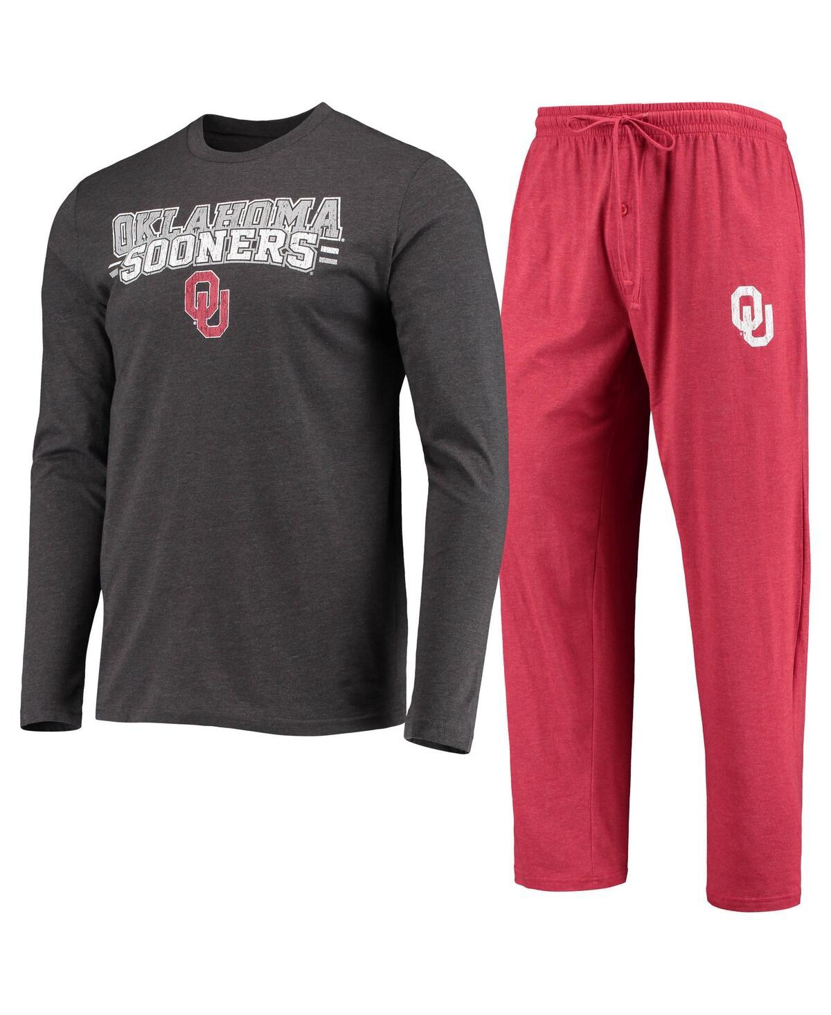 Concepts Sport Crimson/heathered Charcoal Oklahoma Sooners Meter Long Sleeve T-shirt & Pants Sleep S In Crimson,heathered Charcoal