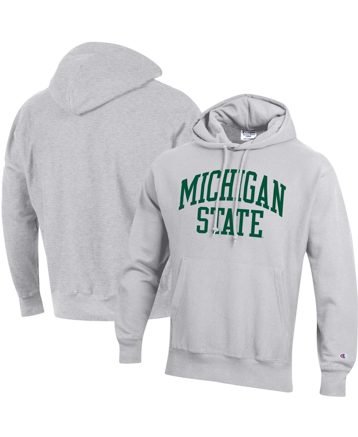 Men's ChampionMichigan State Spartans Team Arch Reverse Weave Pullover Hoodie - Heathered Gray