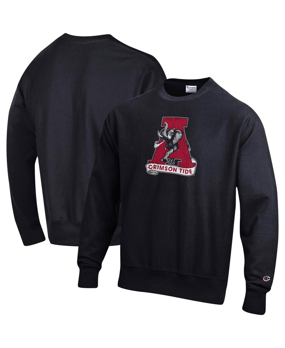 Shop Champion Men's  Black Alabama Crimson Tide Vault Logo Reverse Weave Pullover Sweatshirt