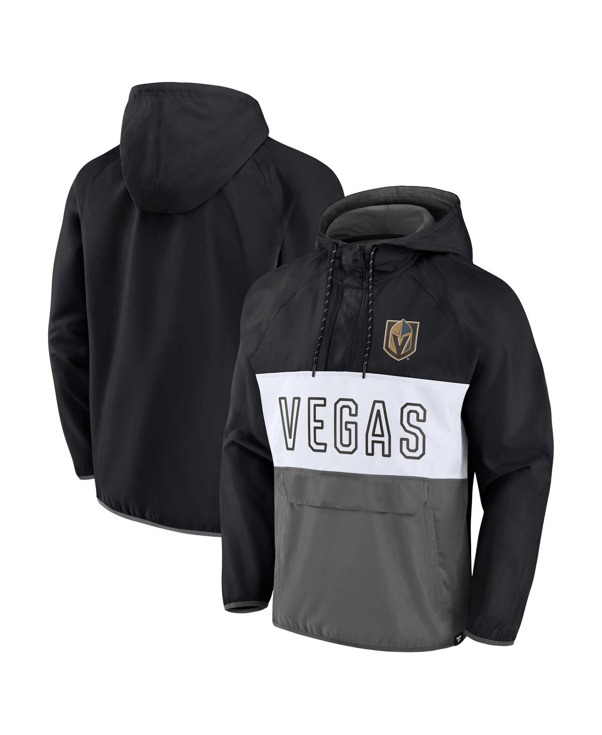 Fanatics Branded Black/gray San Jose Sharks Backhand Shooter Defender Anorak Raglan Hoodie Quarter-z In Black,gray