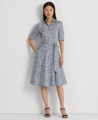 Lauren Ralph Lauren Petite Fit Flare Cotton Blend Shirtdress Macy s