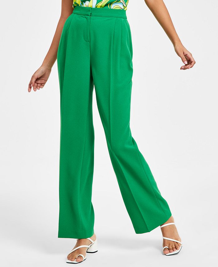 Bar III Women's High-Rise Textured Crepe Wide-Leg Pants, Created for ...