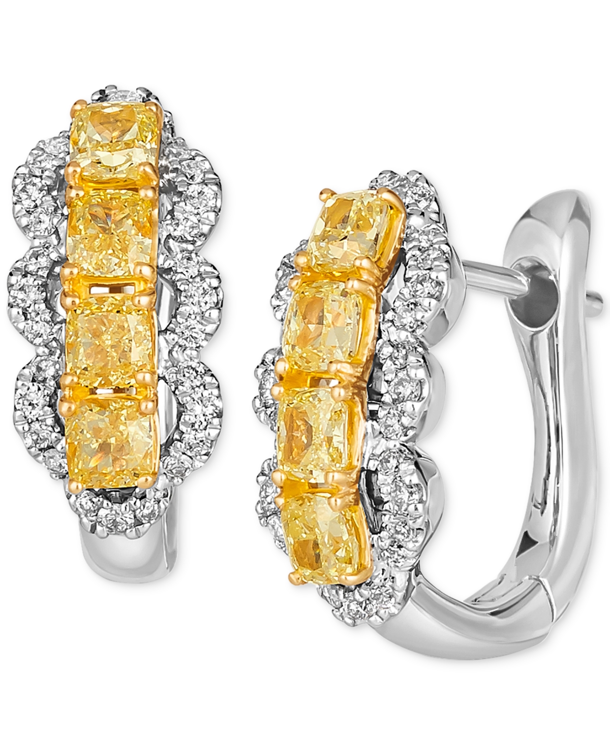 Couture Sunny Yellow Diamond (1 ct. t.w.) & Vanilla Diamond (1/5 ct. t.w.) Hoop Earrings in 14k Gold & Platinum - Platinum  K Yellow Gold