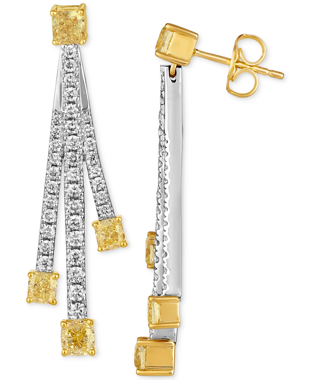 Le Vian Couture Sunny Yellow Diamond (1-1/2 ct. t.w.) & Vanilla Diamond (5/8 ct. t.w.) Drop Earrings in Platinum & 14k Gold - Platinum  14K Yellow Gol