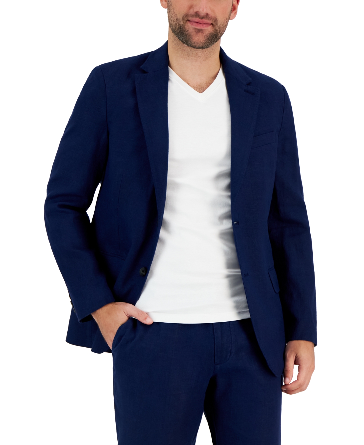 Club Room Men's 100% Linen Blazer, Created For Macy's In Navy Blue