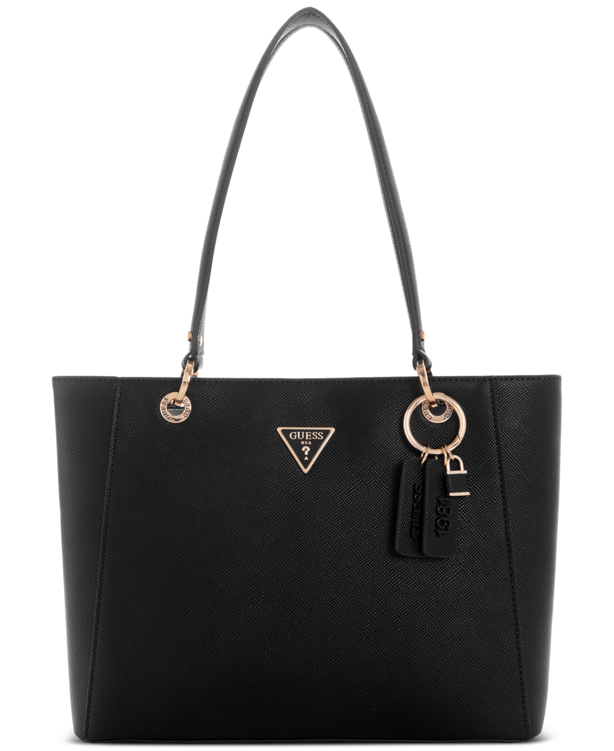 Shop Guess Noelle Medium Double Compartment Top Zip Tote In Black