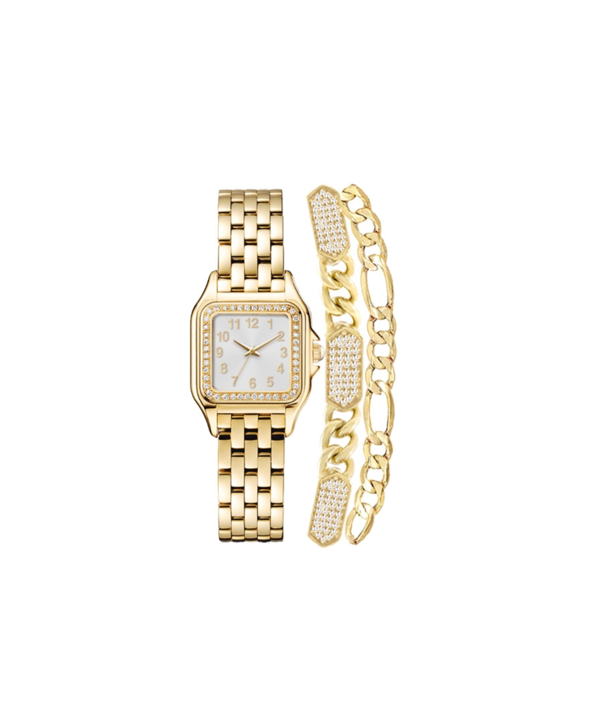 Jessica Carlyle Women's Analog Gold-tone Metal Alloy Watch 26mm And Set, 3 Pieces In Shiny Gold