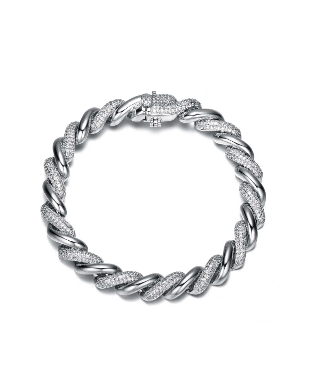 Genevive SterlingWhite Gold Plated Clear Round Cubic Zirconia Wavy Twisted Bracelet - Silver