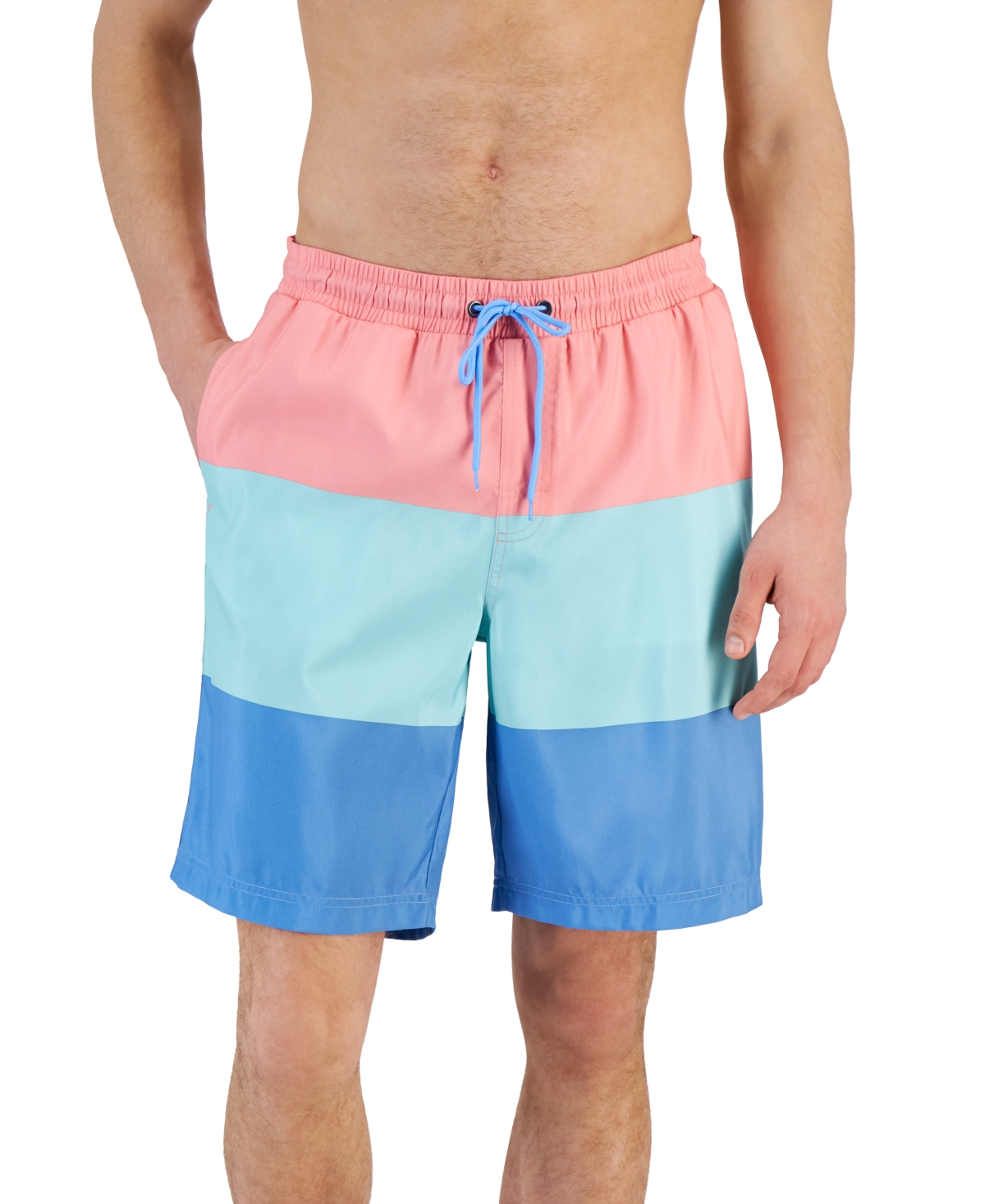 CLUB ROOM MEN'S COLORBLOCKED 9" SWIM TRUNKS, CREATED FOR MACY'S