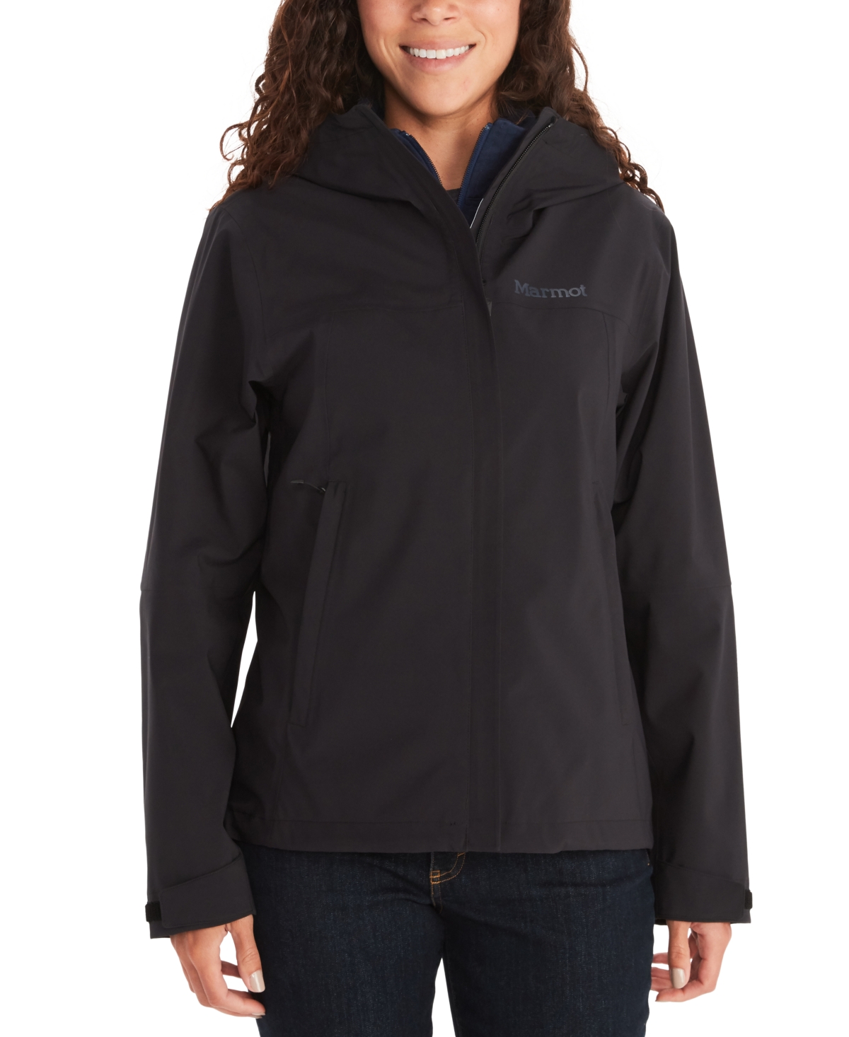Marmot Women's Precip Hooded Waterproof Jacket In Black