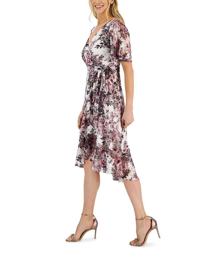 Connected Petite FloralPrint Lace FauxWrap Dress Macy's