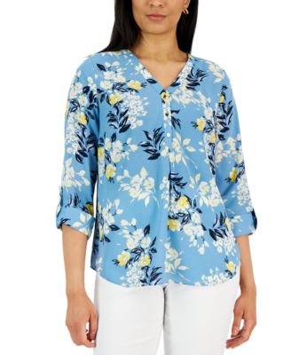 JM Collection - Women's Floral-Print 3/4-Sleeve Top