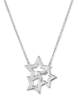 Multi-Gemstone (1/4 ct. t.w.) & Vanilla Diamond (1/10 ct. t.w.) Triple Star 18" Pendant Necklace in 14k White Gold