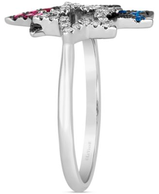 Multi-Gemstone (1/4 ct. t.w.) & Vanilla Diamond (1/10 ct. t.w.) Triple Star Statement Ring in 14k White Gold