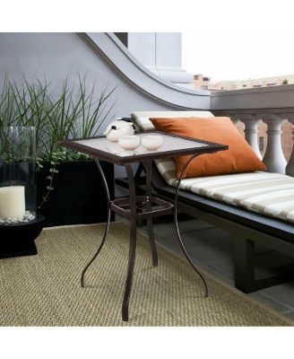 Outdoor Patio Rattan Wicker Bar Square Table Glass Top Yard
