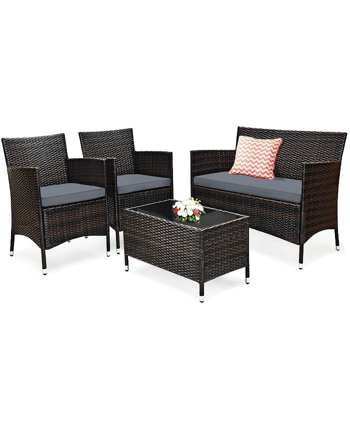 Costway 4 PCS Outdoor Patio Rattan Furniture Set Table Shelf Sofa Macy's