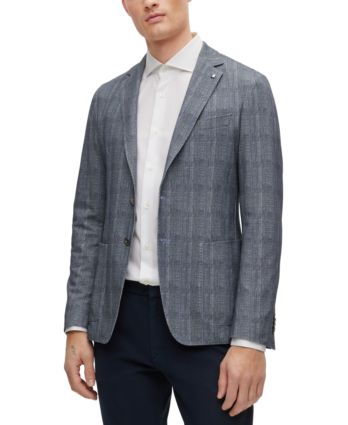 Hugo Boss Boss By  Men's Slim-fit Checked Stretch Cotton Jacket In Bright Blue