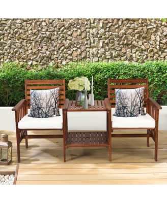 Patio Loveseat Conversation Set Acacia Wood Chair Coffee Table