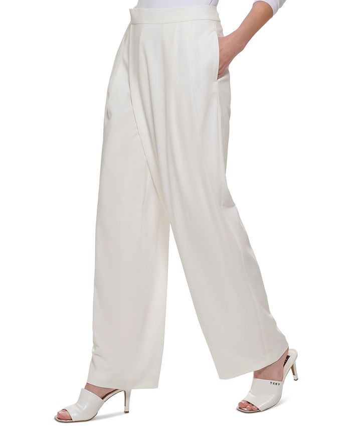 DKNY Petite Solid StraightLeg HighRise Pleated Pants Macy's