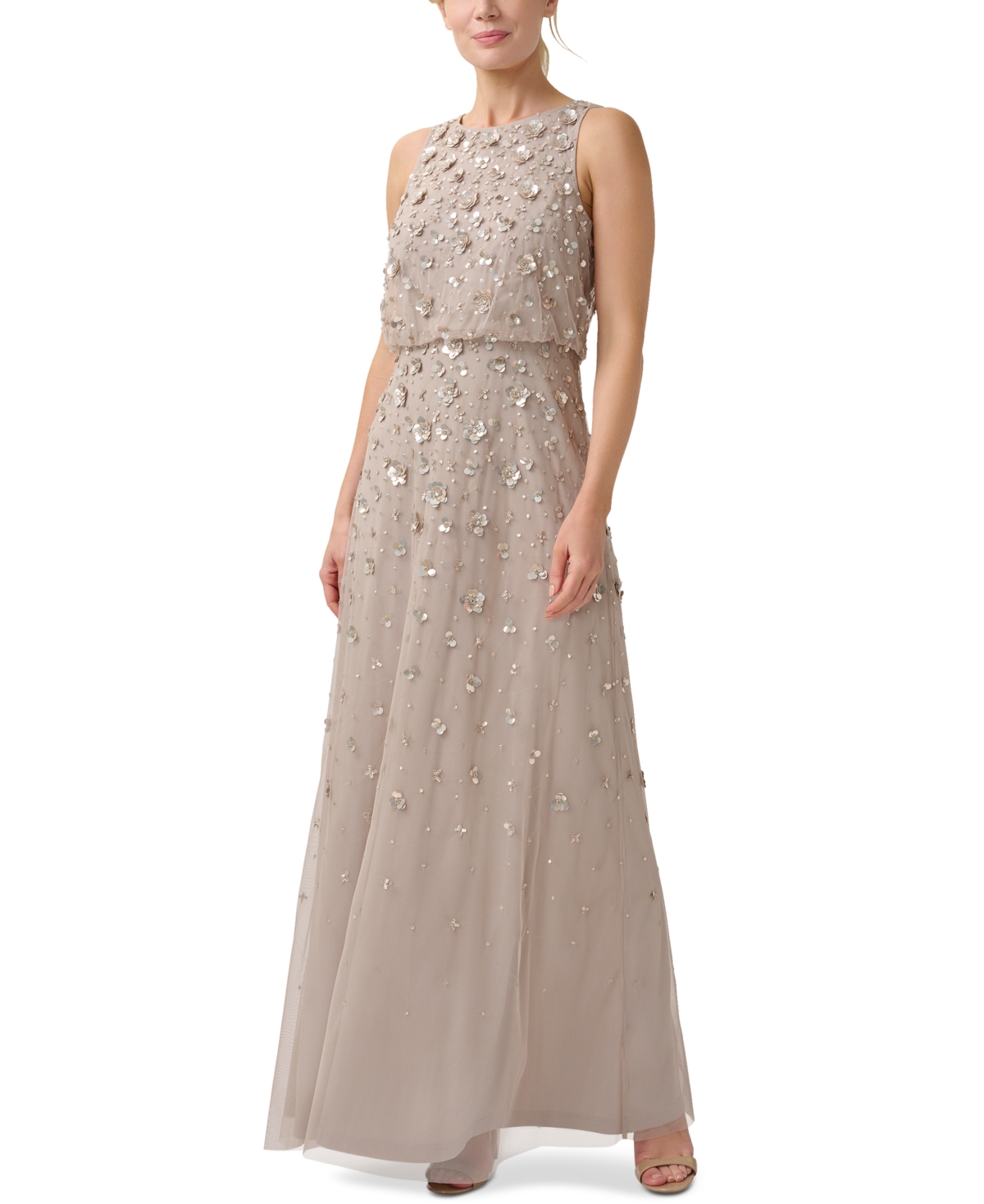 Adrianna Papell Beaded Sequined Gown