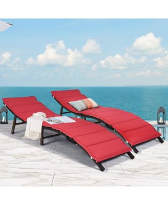 2PCS Patio Rattan Folding Lounge Chair Stackable Double Sided Cushion