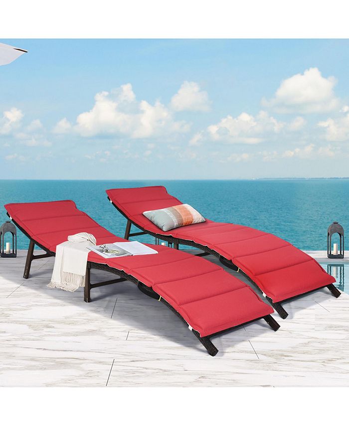 Costway 2PCS Patio Rattan Folding Lounge Chair Stackable Double Sided