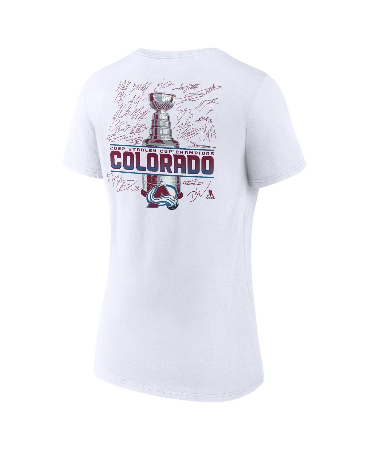 Women's FanaticsColorado Avalanche 2022 Stanley Cup Champions Signature Roster V-Neck T-shirt - White