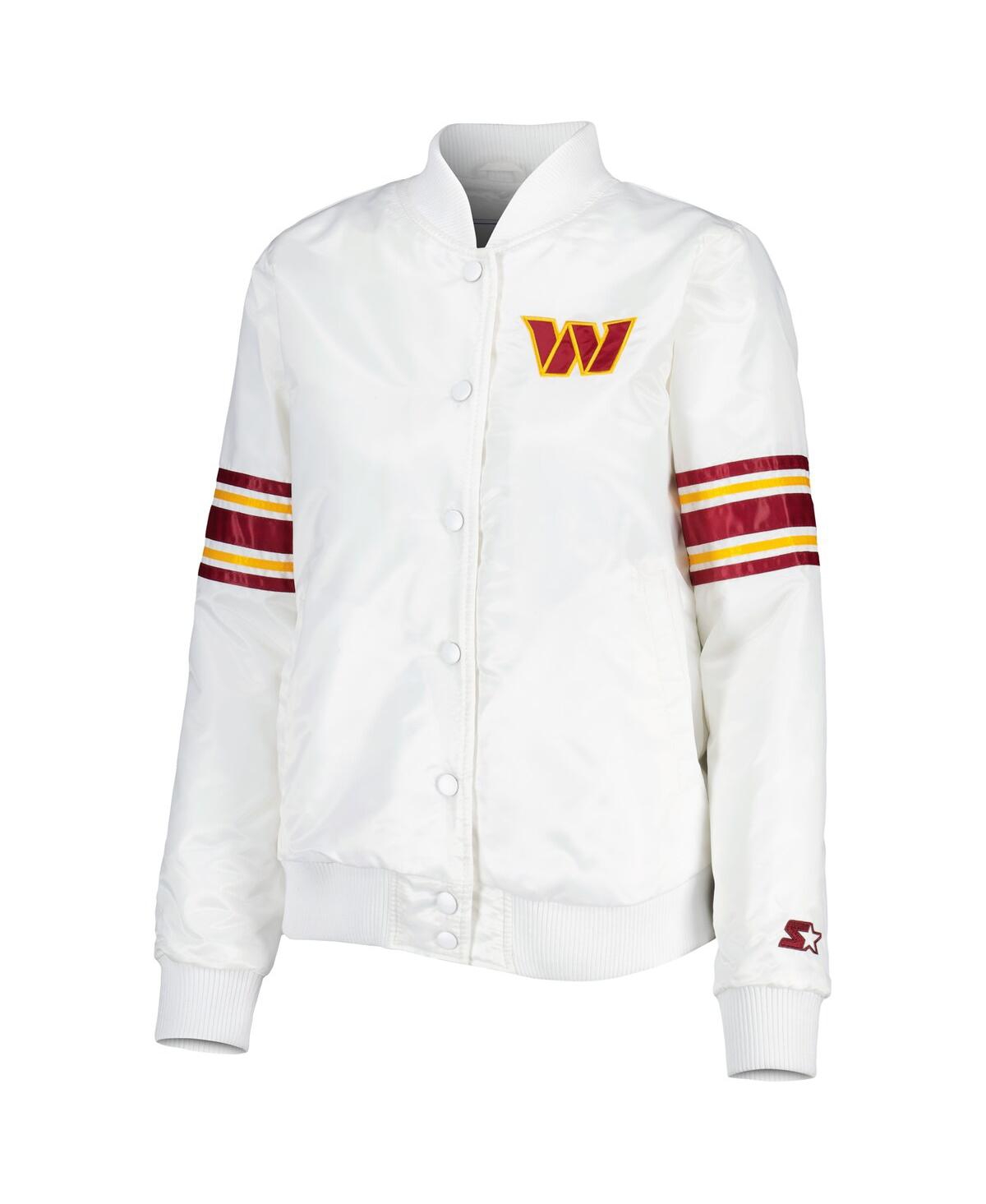 Women's StarterWashington Commanders Line Up Satin Full-Snap Varsity Jacket - White
