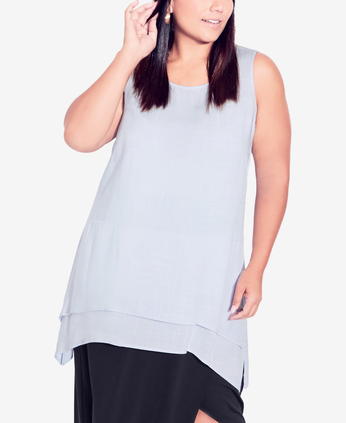 Avenue Plus Size Selena Layered Tunic Top In Chambray Blue