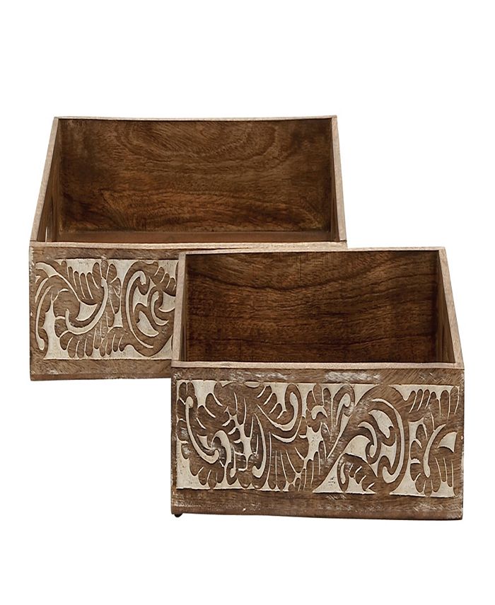 Rosemary Lane Mango Wood Tray with Carved Sides, Set of 2, 18", 15" W