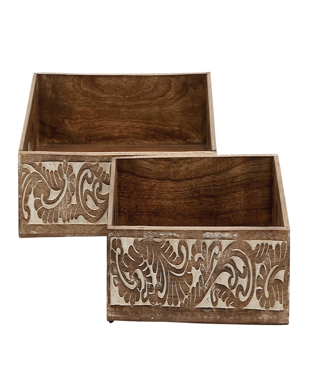 Rosemary Lane Mango Wood Tray With Carved Sides, Set Of 2, 18", 15" W In Brown