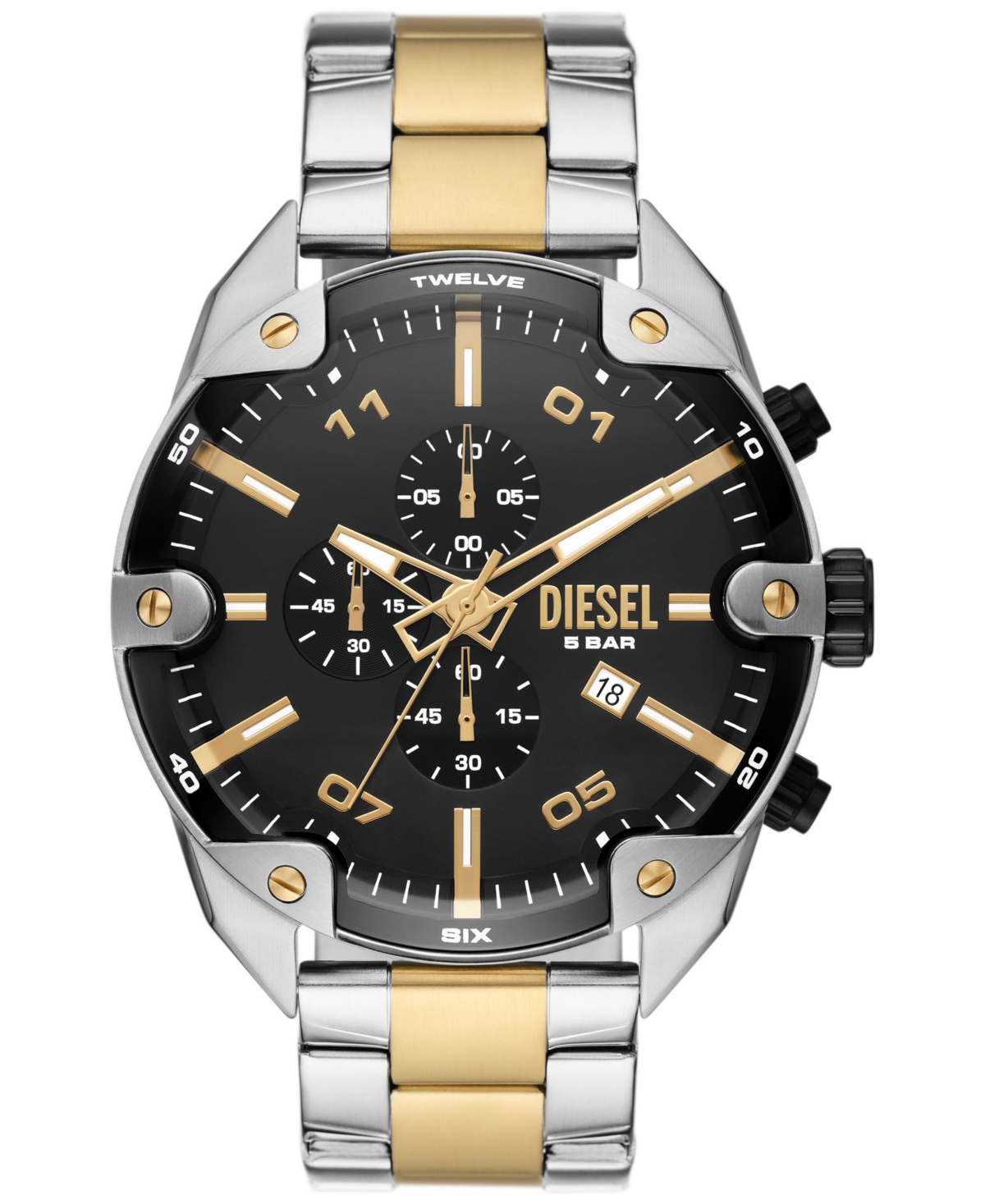 Diesel Men's Spiked Chronograph Two-tone Stainless Steel Watch 49mm In Argento