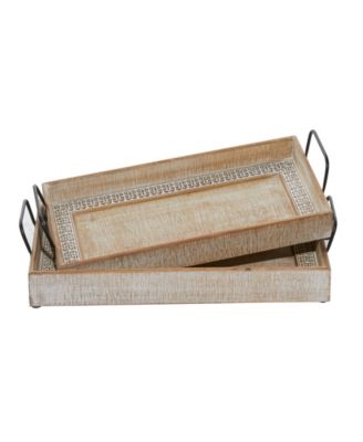 Wood Tray with White Wash, Set of 2, 27", 25" W