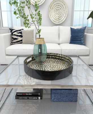 Mother of Pearl Handmade Tray with Slot Handles, 24" x 24" x 3"