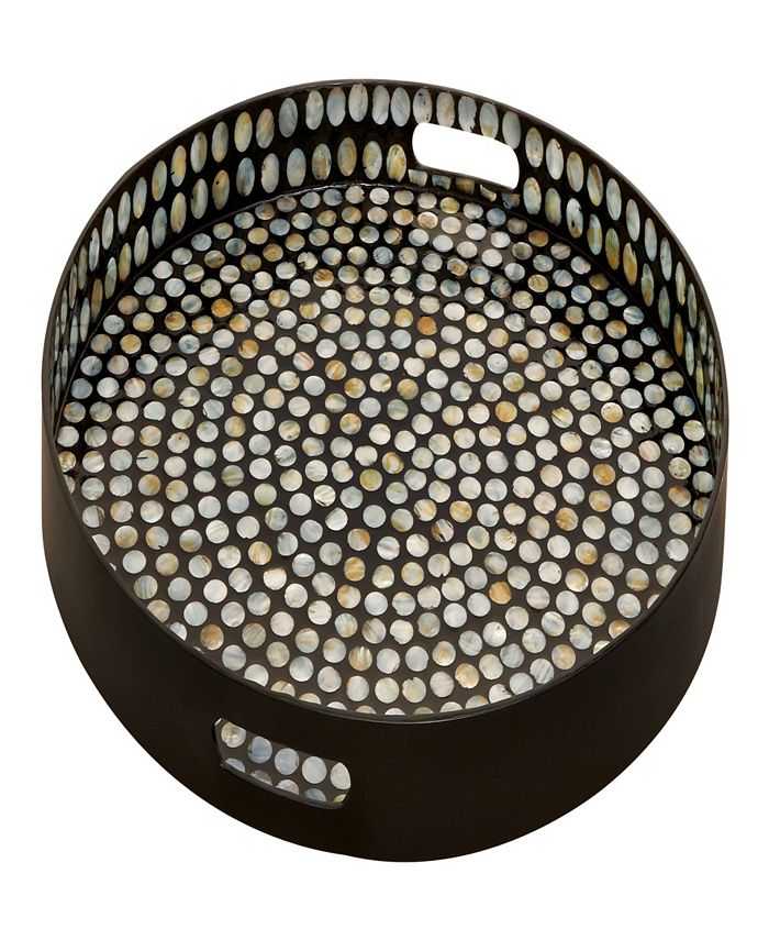 Rosemary Lane Mother of Pearl Handmade Tray with Slot Handles, 24" x 24